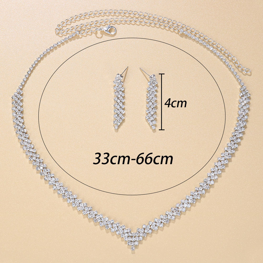 Cross-Border HOTan and NEWn Hot-Selling Ornament Full Diamond Necklace Suit All-Match Simple Bridal Rhinestone Clavicle Chain Neck Chain Choker