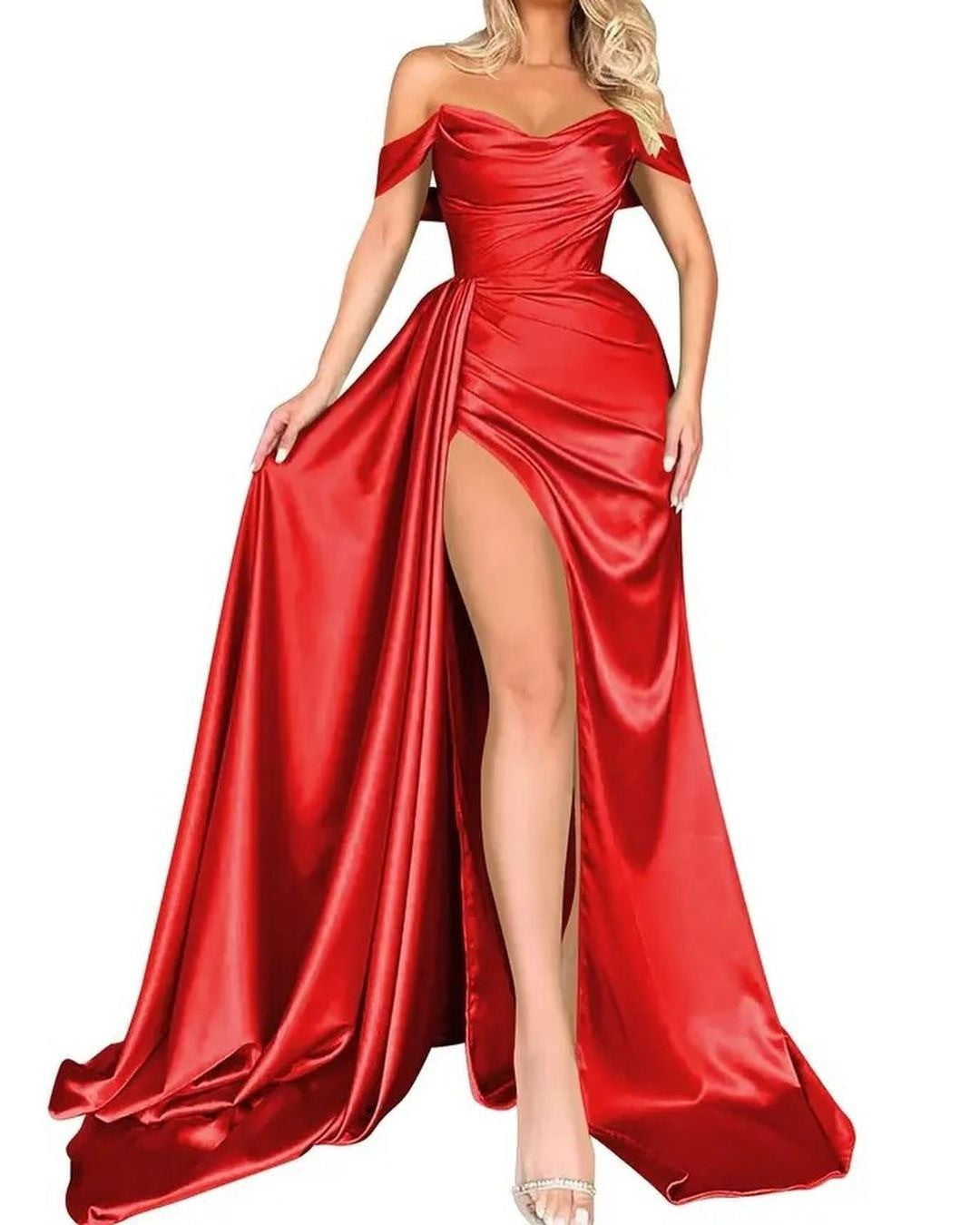2025 direct sales New Popular trade banquet high split sexy host one-word shoulder thin party evening dress