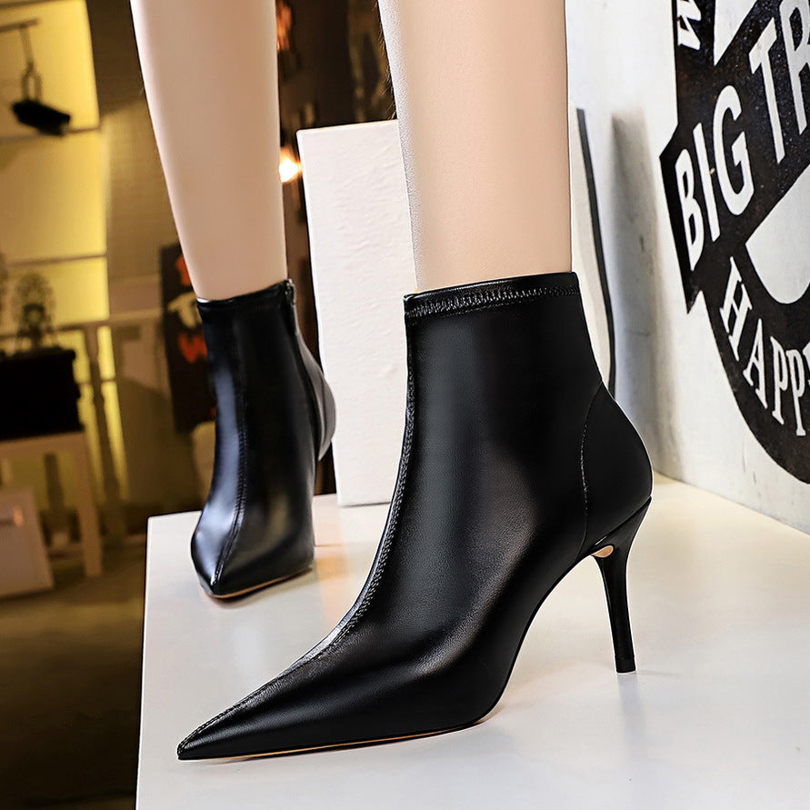 2025 8888-2 style fashion simple thin boots thin heel high heel pointed sexy nightclub thin short boots and bare boots