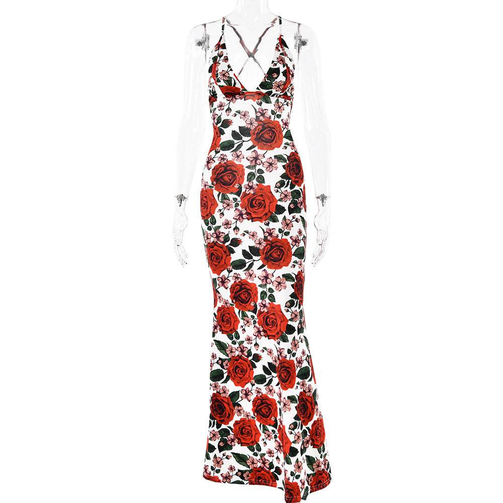 2025 New new popular summer suspender sleeveless dress sexy fashion printed backless slim dress