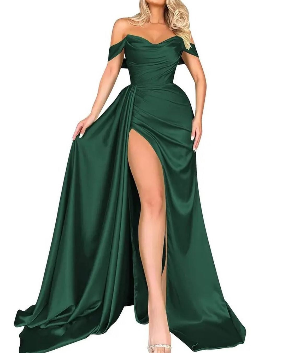 2025 direct sales New Popular trade banquet high split sexy host one-word shoulder thin party evening dress
