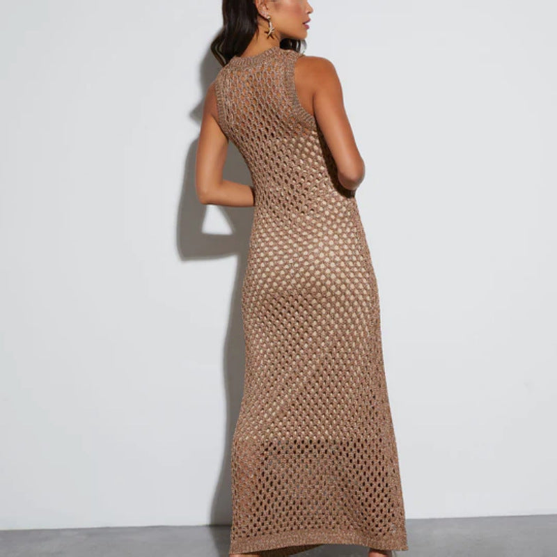 New summer new skirt women's blouse sexy spice girl hollow knitted dress long dress women