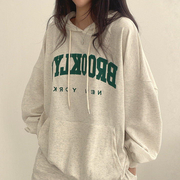 VAKKV Manufacturer wholesale hooded sweater women's Korean version of street temperament velvet casual versatile 2025n thin tide embroidery letter spring