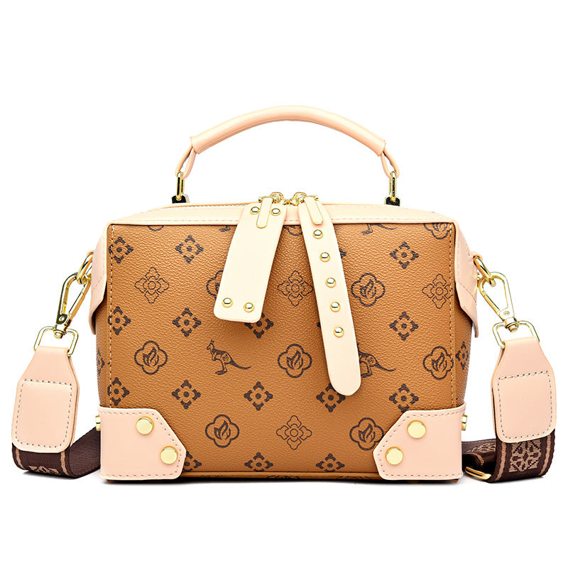 2025 Shoulder bag popular new high-quality soft leather messenger bag printed Popular style small bag fashionable Boston square bag