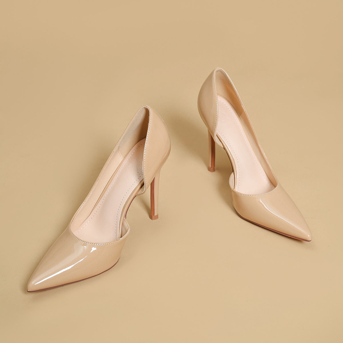 Side Empty Nude High Heels Female New Girl Stiletto Heel All-Matching Sexy Pointed Mesh Red Patent Leather Pumps