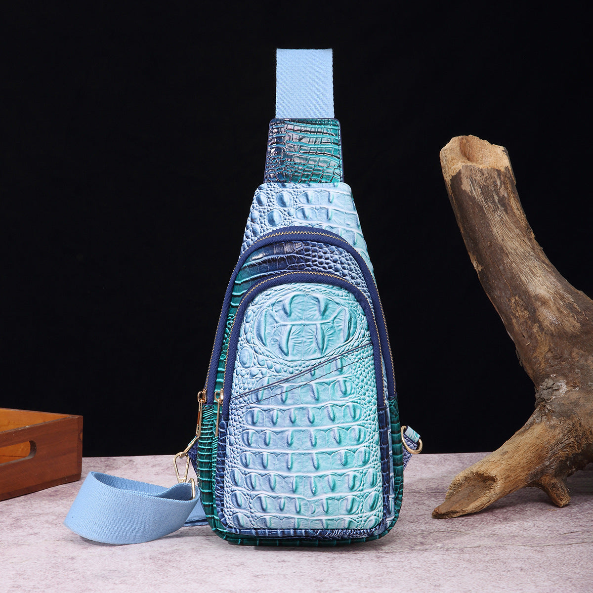VAKKV 2025 retro fashion wide shoulder straps women's breast bag fanny pack messenger bag crocodile pattern Brahman New