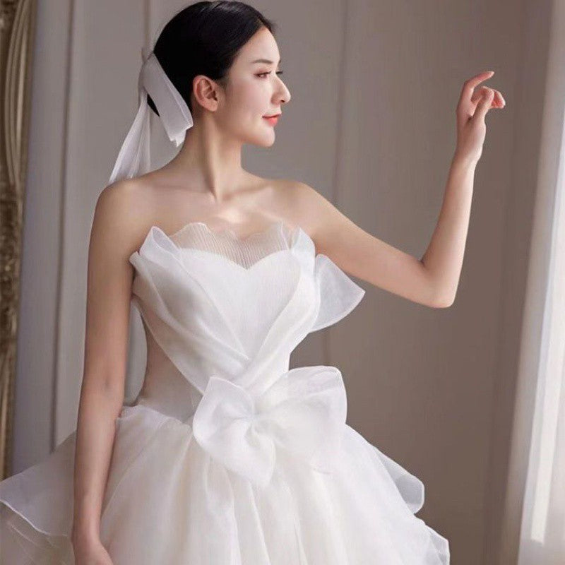 VAKKV Tube Top Main Light New Wedding Dress Temperament Bride Trailing Court Style Simple Small Summer