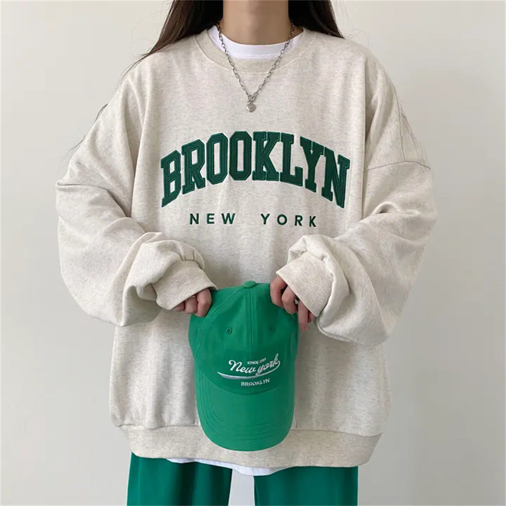 VAKKV Manufacturer gray popular new velvet season crew neck sweater women's spring and autumn thin long sleeves loose large size loose embroidery