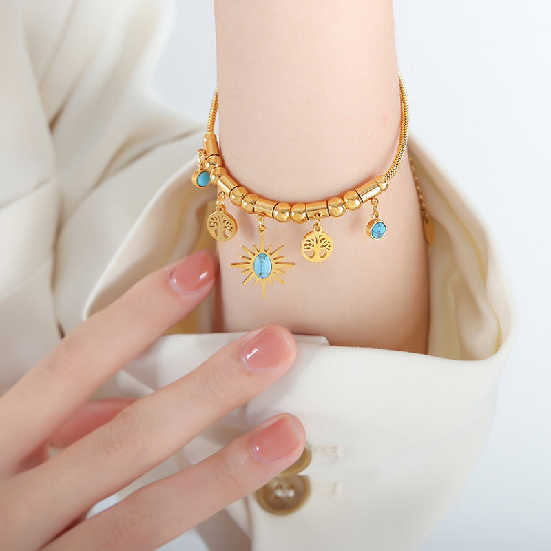 Best Seller in HOT and NEW Vintage Bohemian Style 18K Gold-Plated Bracelet Women's Niche Premium Turquoise Eight-Pointed Stars Necklace