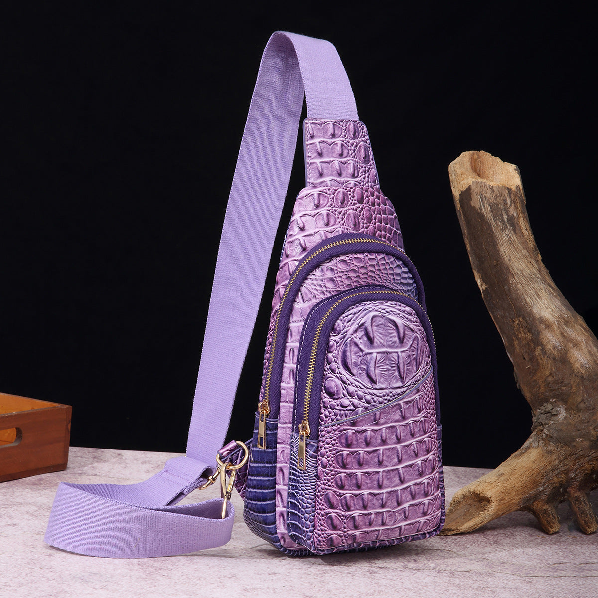 VAKKV 2025 retro fashion wide shoulder straps women's breast bag fanny pack messenger bag crocodile pattern Brahman New