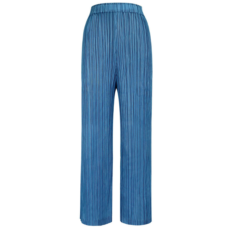 Spring and summer temperament two-piece women's suit new women's crew neck top long-sleeved pleated casual pants two-piece set
