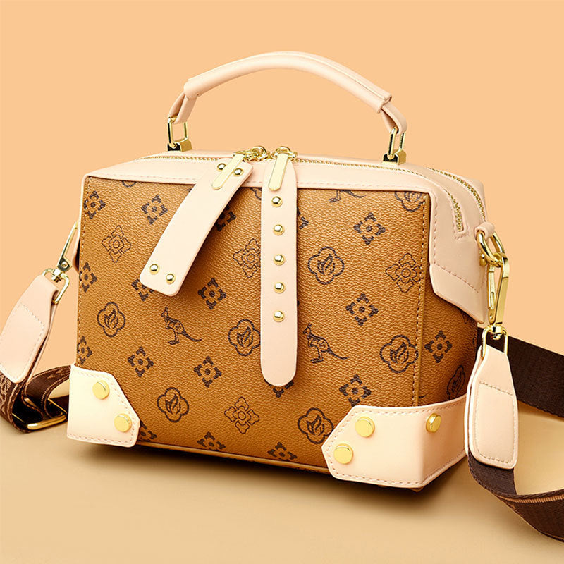 2025 Shoulder bag popular new high-quality soft leather messenger bag printed Popular style small bag fashionable Boston square bag