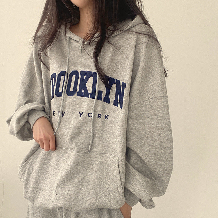 VAKKV Manufacturer wholesale hooded sweater women's Korean version of street temperament velvet casual versatile 2025n thin tide embroidery letter spring
