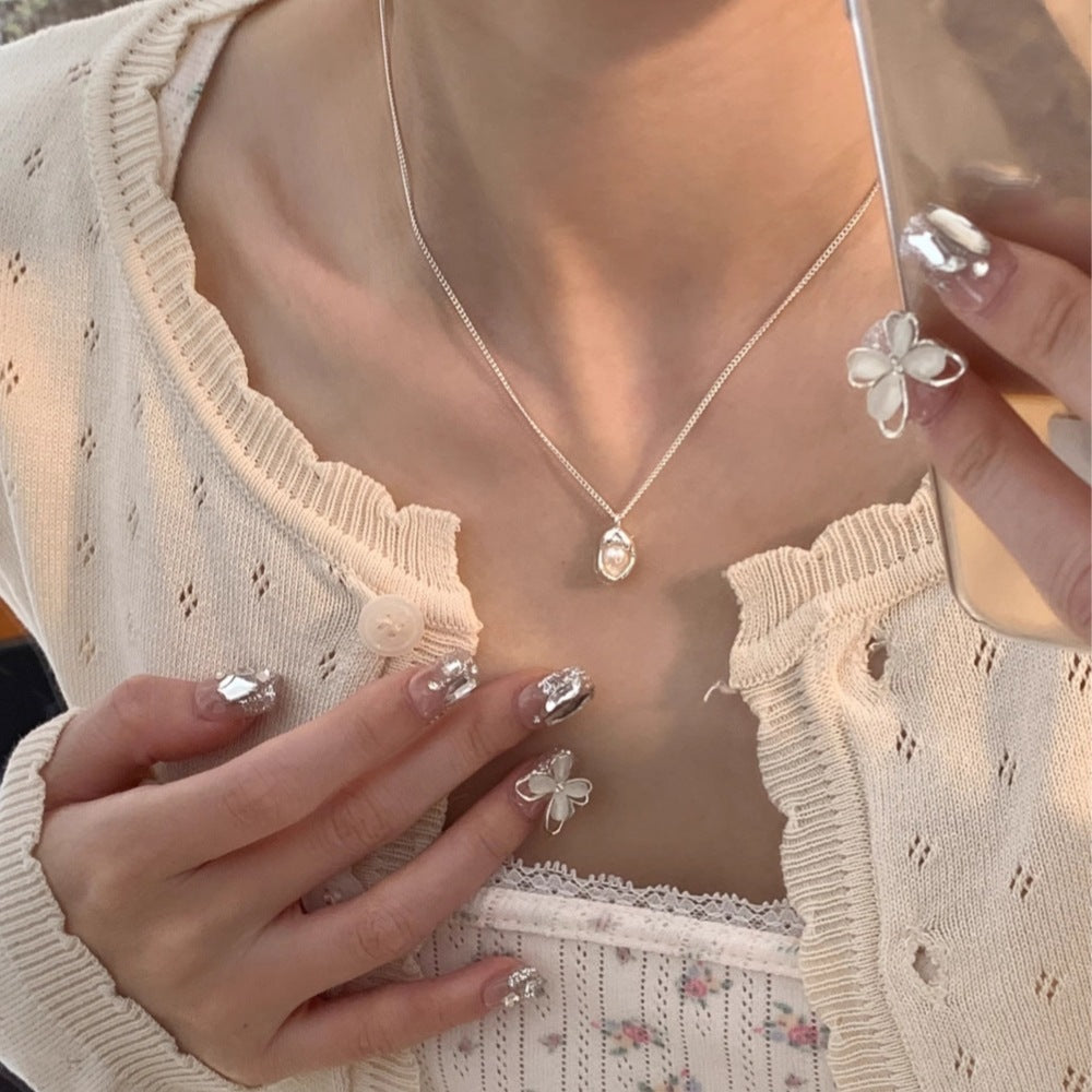 S925 Sterling Silver Natural Freshwater Pearl Pod Necklace Women's Simple Niche Temperament Exquisite Clavicle Chain Entry Lux Elegant