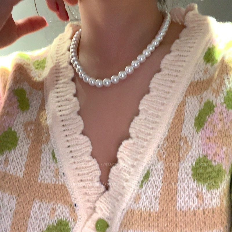 South Korea Fever Bloggers Same Style Pearl Necklace New Women's Simple Temperamental All-Match Clavicle Chain Neck Chain