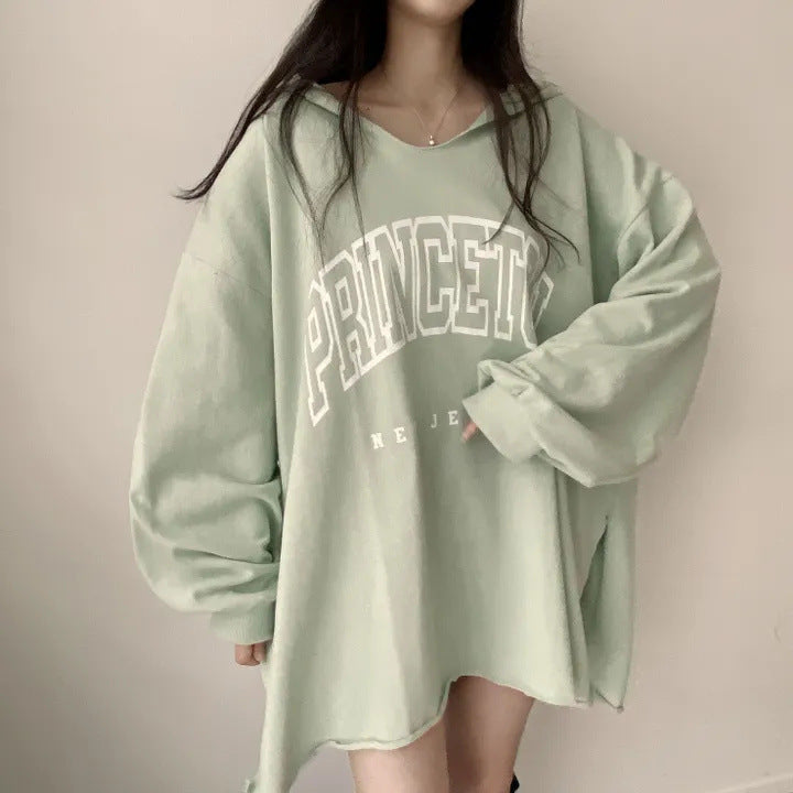 VAKKV Manufacturer lazy thin Taiwan autumn and winter Korean version letter hooded loose spring and autumn sweater women's V-neck medium and long trendy brand