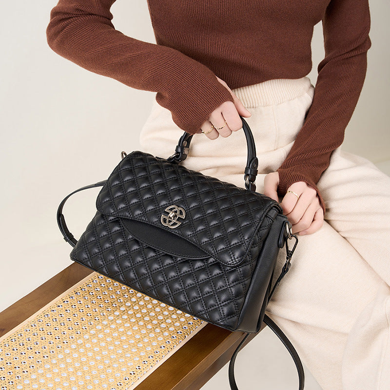 VAKKV 2025 Leather women's bag popular spring and summer new fashion diamond chain handbag premium versatile shoulder messenger big bag tide