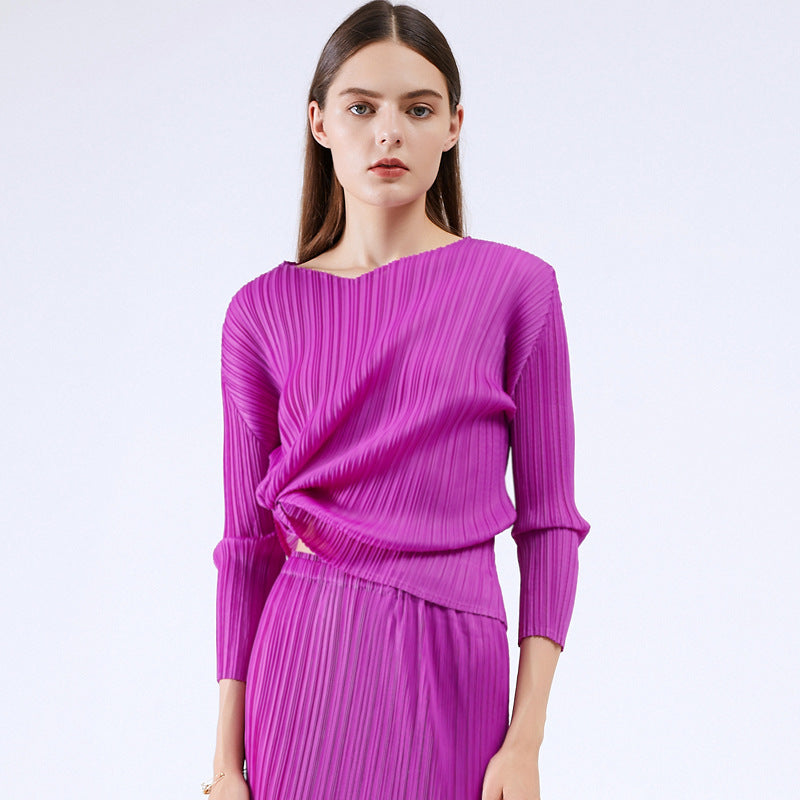 Miyake Basic Women's Clothing Spring New Korean Version Fashion Versatile Long Sleeve Design Niche Light Ripe Top Women