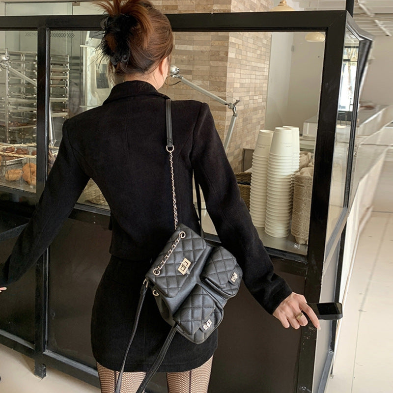 Wear a whole suit in early autumn and winter, women's 2025 new Xiaoxiang Hepburn style high-end black suit dress