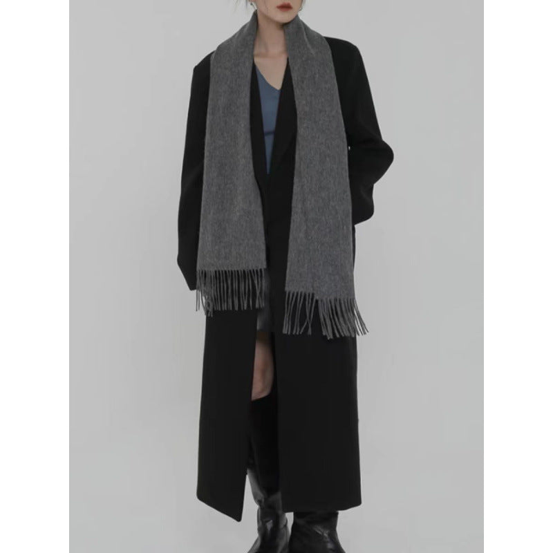 Spot black woolen coat women's popular autumn and winter classic Korean version thickened temperament long woolen coat women's clothing