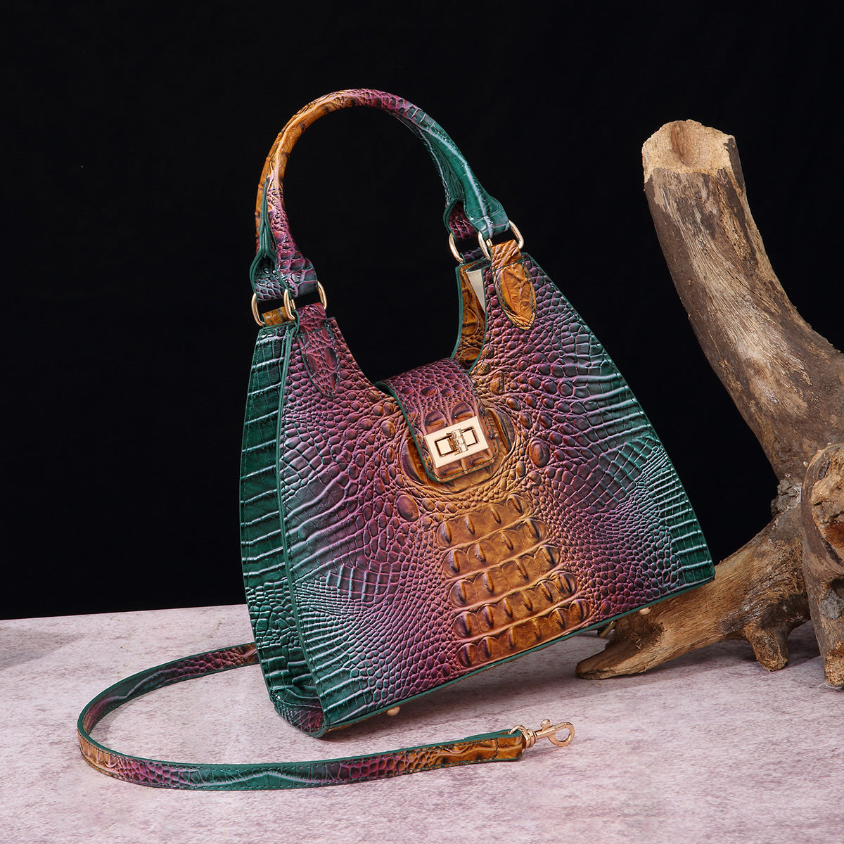 VAKKV Popularan, 2025n retro Middle East New independent station hand-held underarm bag method stick women's bag crocodile pattern Brahman