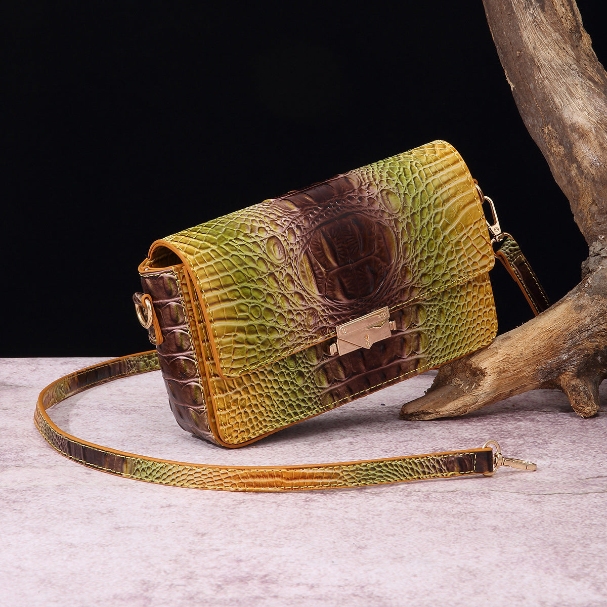 VAKKV Popular, 2025 and the Middle East for New independent station crossbody shoulder retro women's bag multi-colored crocodile pattern Brahman
