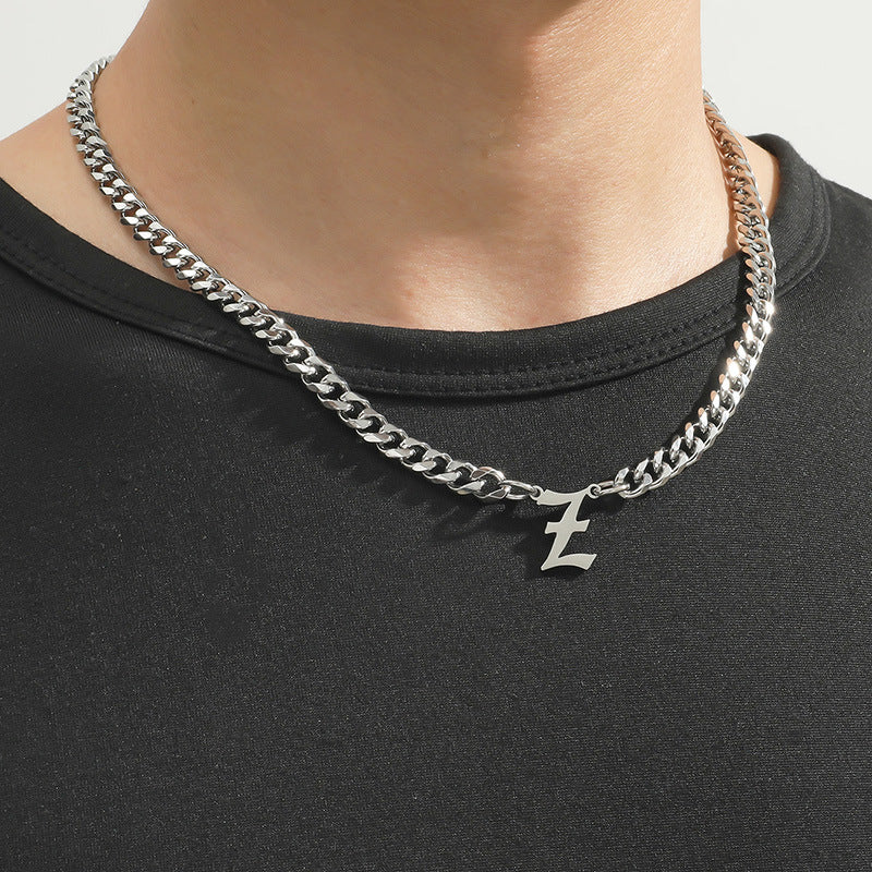 Cross-Border Hot Selling Stainless Steel English Letter Pendant Necklace Ins Cuban Necklace Hip Hop Street Trend New Product