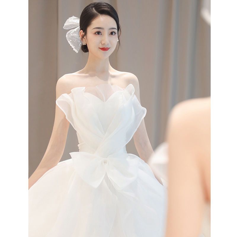 VAKKV Tube Top Main Light New Wedding Dress Temperament Bride Trailing Court Style Simple Small Summer