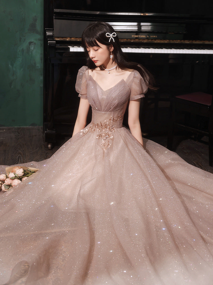 VAKKV Evening Dress Women's High-End Art Exam Host Graduation Adult Ceremony Light Luxury Minority Bridesmaid Dress High-End Engagement Dress