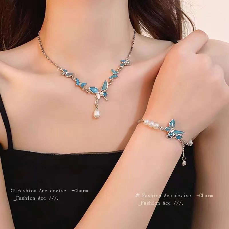 Butterfly Tassel Necklace for Women South Korea Light Luxury High-Grade Clavicle Chain New Popular Minority All-Match Ornament