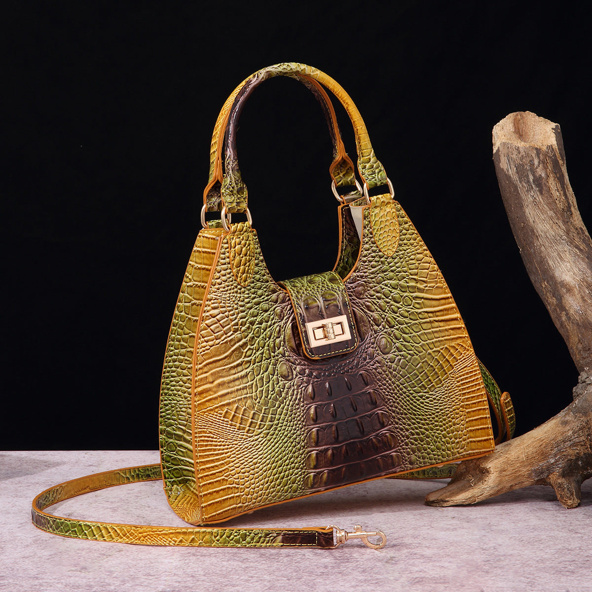 VAKKV Popularan, 2025n retro Middle East New independent station hand-held underarm bag method stick women's bag crocodile pattern Brahman