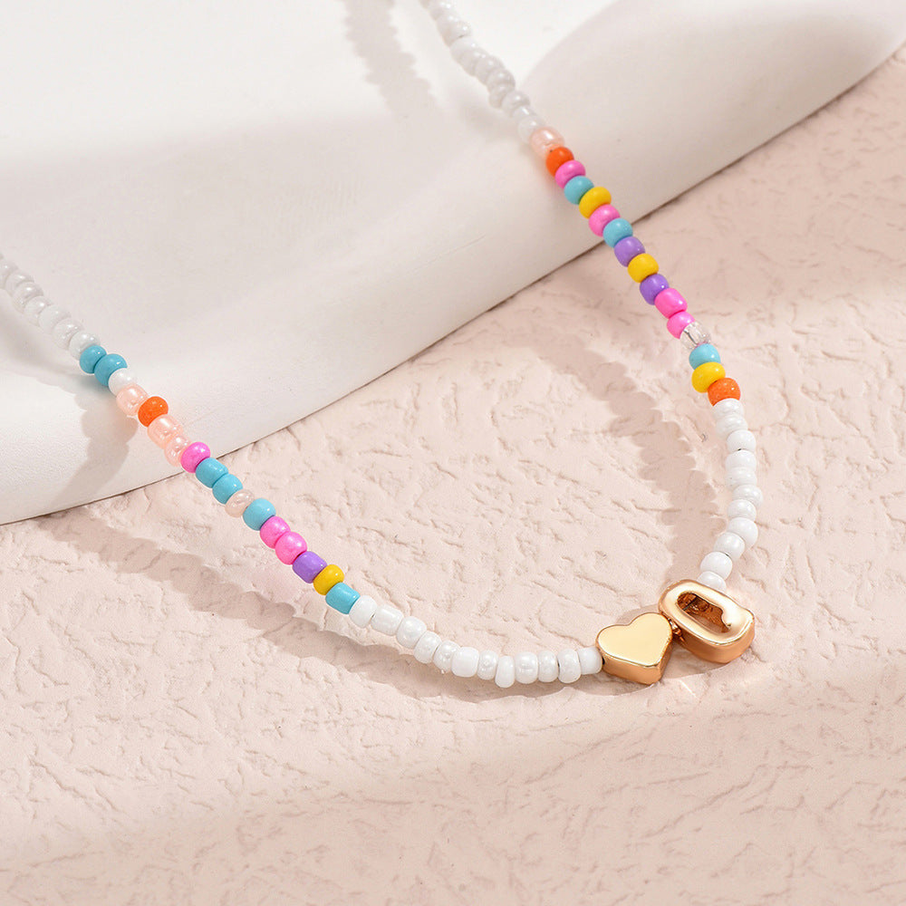 Nz2846 HOT and NEW Cross Border Color Bead 26 Letter Beaded Necklace for Women New Creative Niche Necklace Clavicle Chain