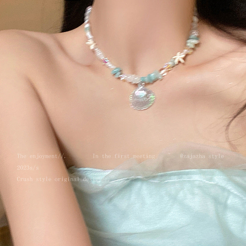 vakkv Seaside Holiday Natural Stone Shell Necklace Female Summer Ins Niche Design Accessories Sweet Cool Hot Girl Style Clavicle Chain