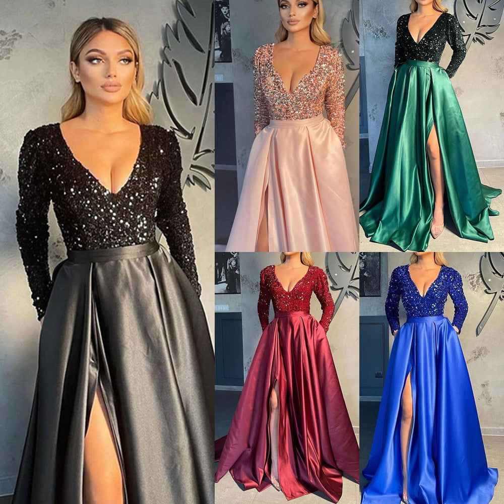 2025 New spring and summer new 2025 women's clothing independent station sequined pendulum sexy long dress trailing banquet evening dress