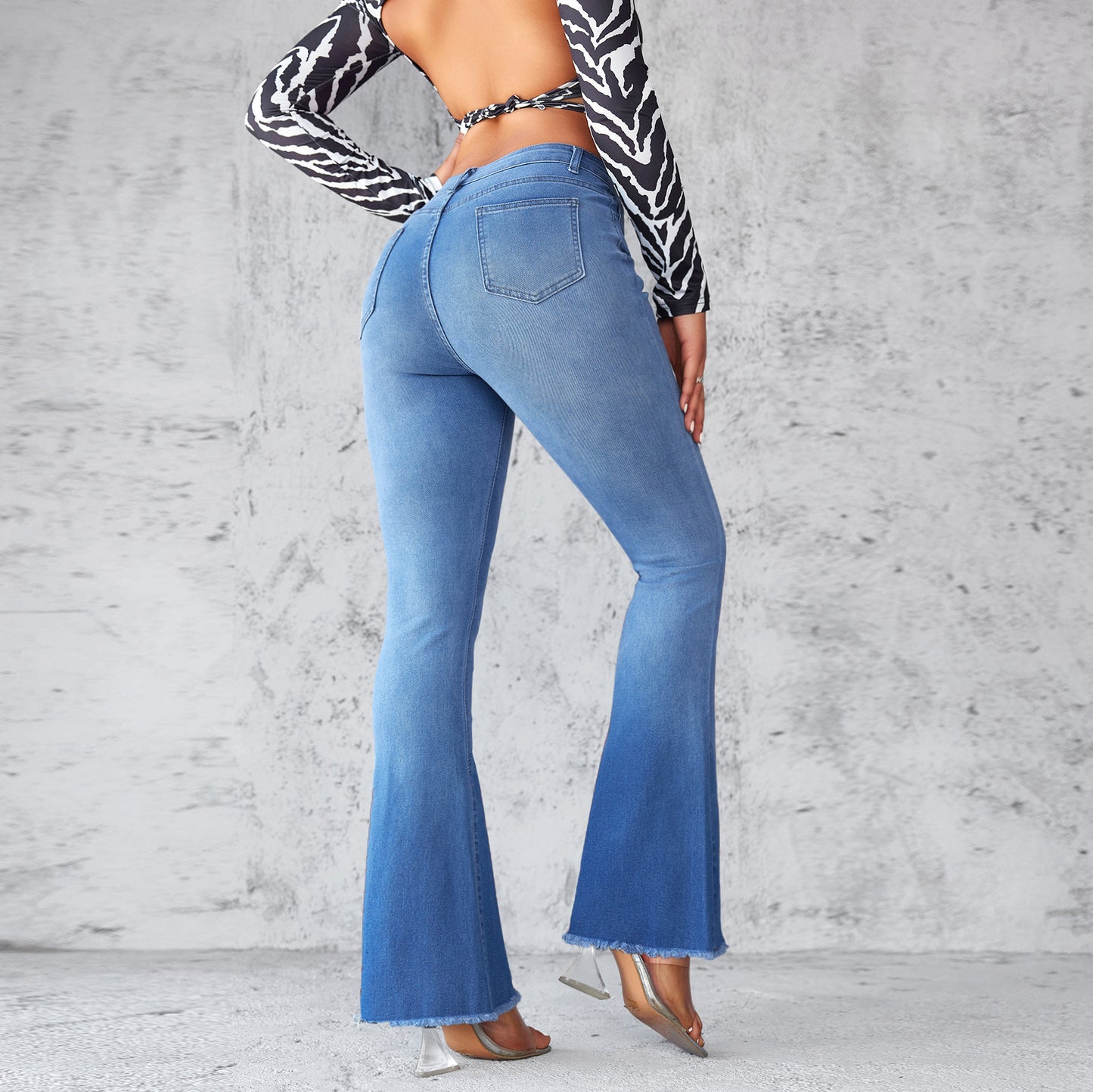 VAKKV Factory direct sales popular 2025 New Popular trade micro-pull jeans women's high-waisted temperament commuter elastic horseshoe pants