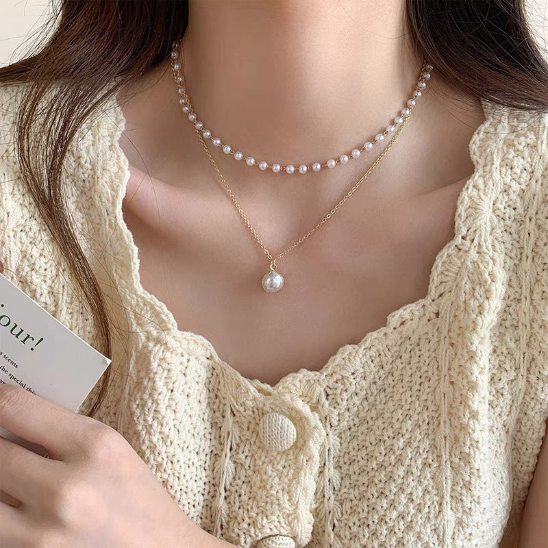 Ni Ni Same Style Pearl Necklace for Women Light Luxury Temperament High-Grade Clavicle Chain New Popular Niche Necklace