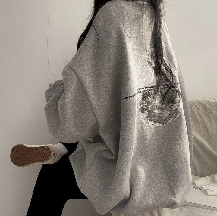 VAKKV Manufacturer heavy 2025n moon plus size long-sleeved sweater women's popular new loose round neck trendy brand lazy chic