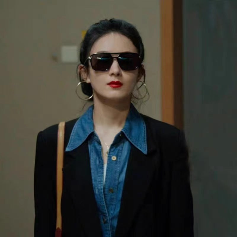 The wind blows in the middle of summer, Zhao Liying, the same blue denim shirt for women's 2025 spring and summer loose stacking shirts and tops