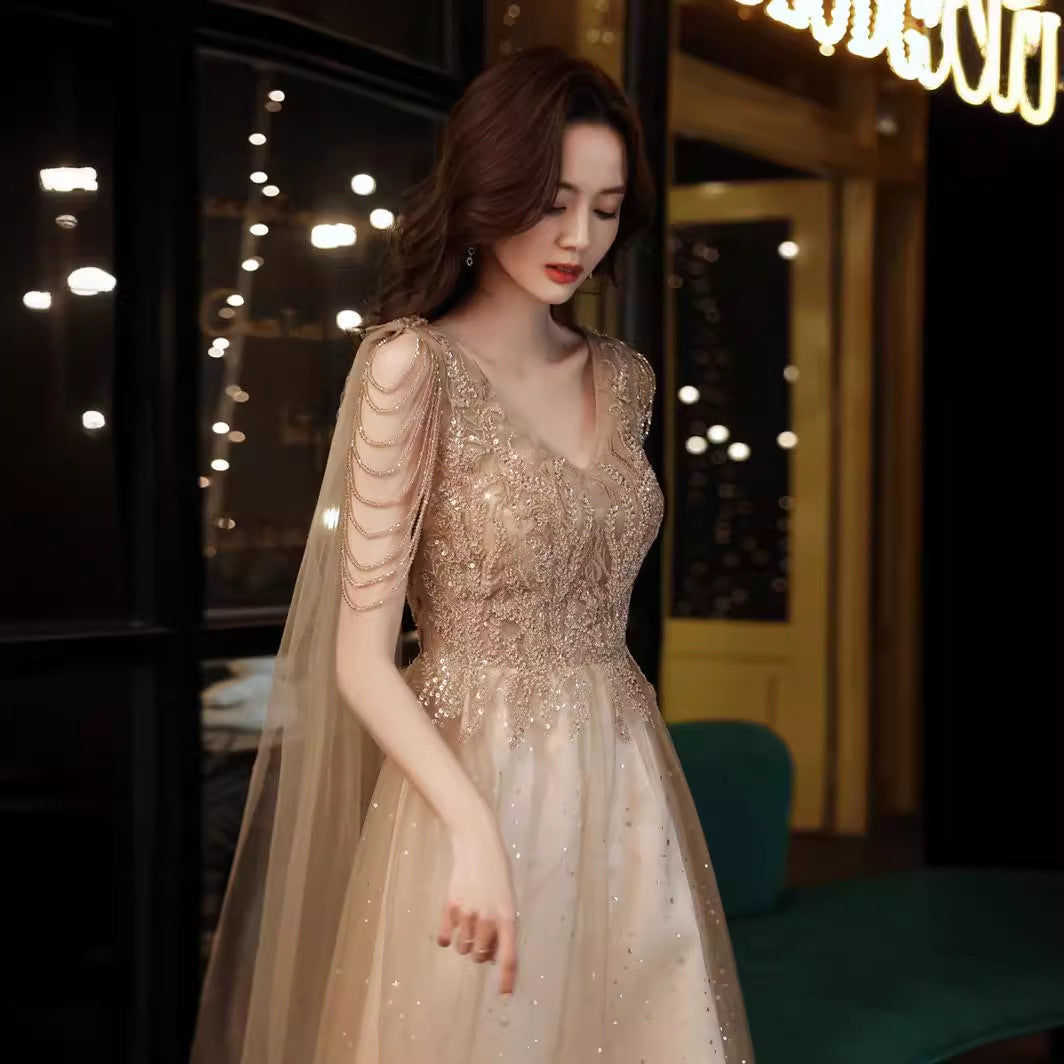 VSKKV Banquet Evening Dress for Women New Spring Elegant Graceful Party Long Art Exam Slimming Evening Dress High-End