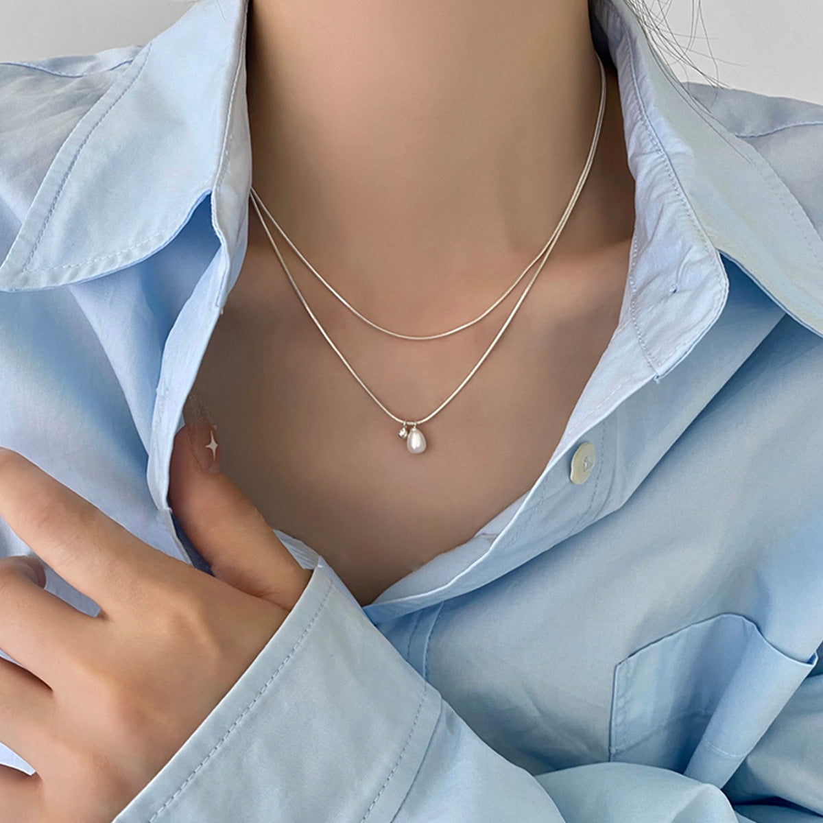 S925 Sterling Silver Natural Freshwater Pearl Pod Necklace Women's Simple Niche Temperament Exquisite Clavicle Chain Entry Lux Elegant