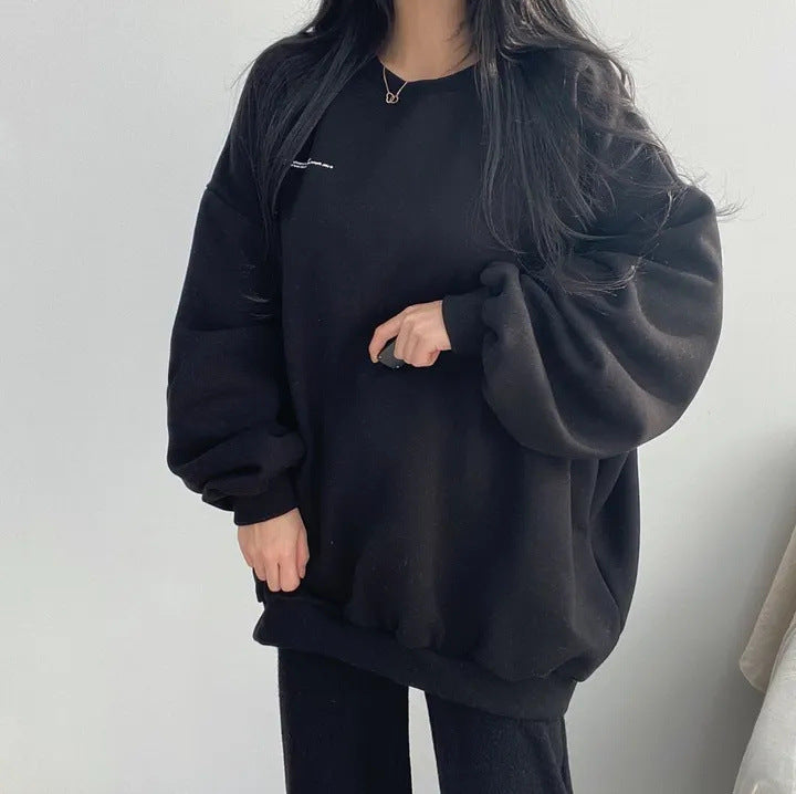 VAKKV Manufacturer Korean version of heavy sweater women's popular new loose round neck white lazy chic 2025n moon plus size