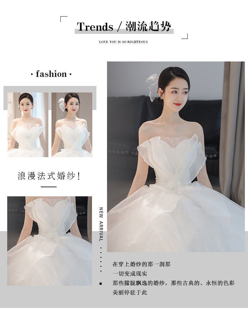 VAKKV Tube Top Main Light New Wedding Dress Temperament Bride Trailing Court Style Simple Small Summer