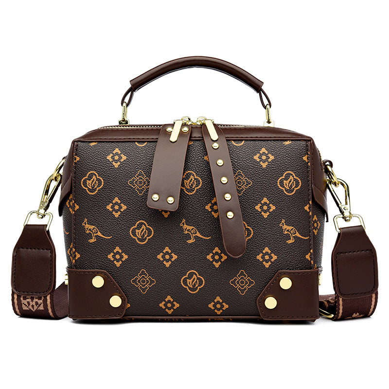 2025 Shoulder bag popular new high-quality soft leather messenger bag printed Popular style small bag fashionable Boston square bag