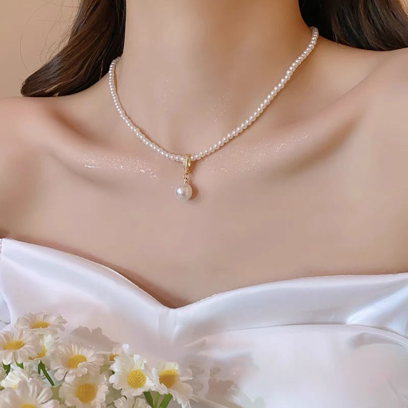 Ni Ni Same Style Pearl Necklace for Women Light Luxury Temperament High-Grade Clavicle Chain New Popular Niche Necklace