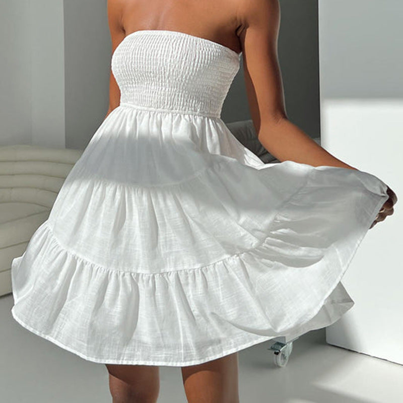 VAKKV 2025 AB114 New independent station summer new models to attract girls' temperament white youth chest-wrapped dress women