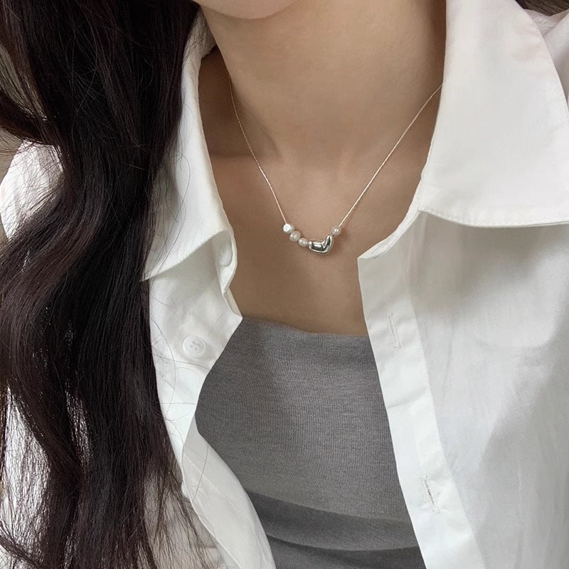 S925 Sterling Silver Natural Freshwater Pearl Pod Necklace Women's Simple Niche Temperament Exquisite Clavicle Chain Entry Lux Elegant