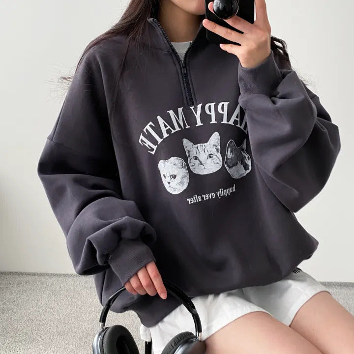 VAKKV Manufacturer thickened large-size top Korean version cute velvet zipper sweater women's thin popular new loose spring