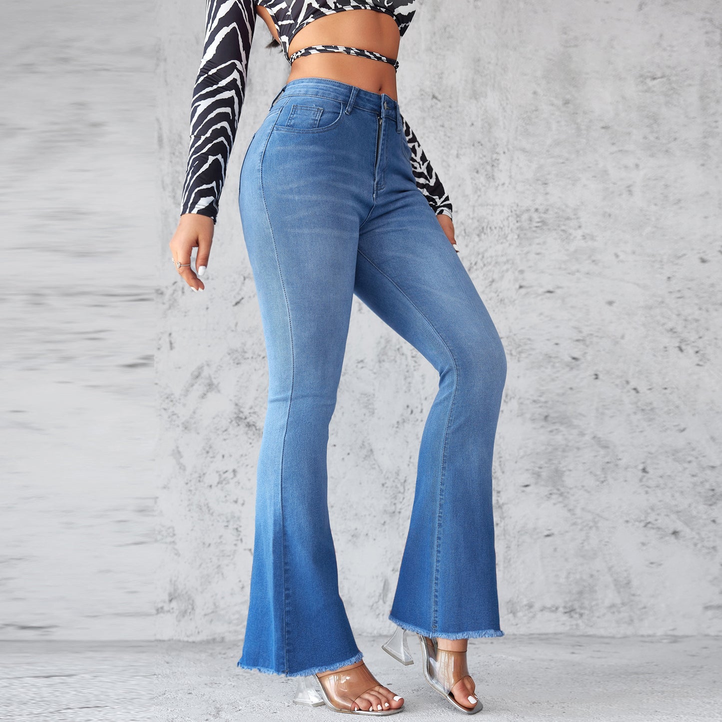 VAKKV Factory direct sales popular 2025 New Popular trade micro-pull jeans women's high-waisted temperament commuter elastic horseshoe pants