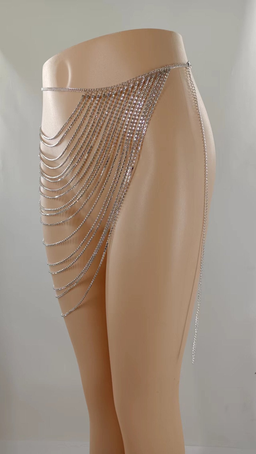 2025 MW3151 2025 skirt rhinestone inlaid diamond chain multi-layer beveled edge tassel pendulum chain waist chain skirt body chain