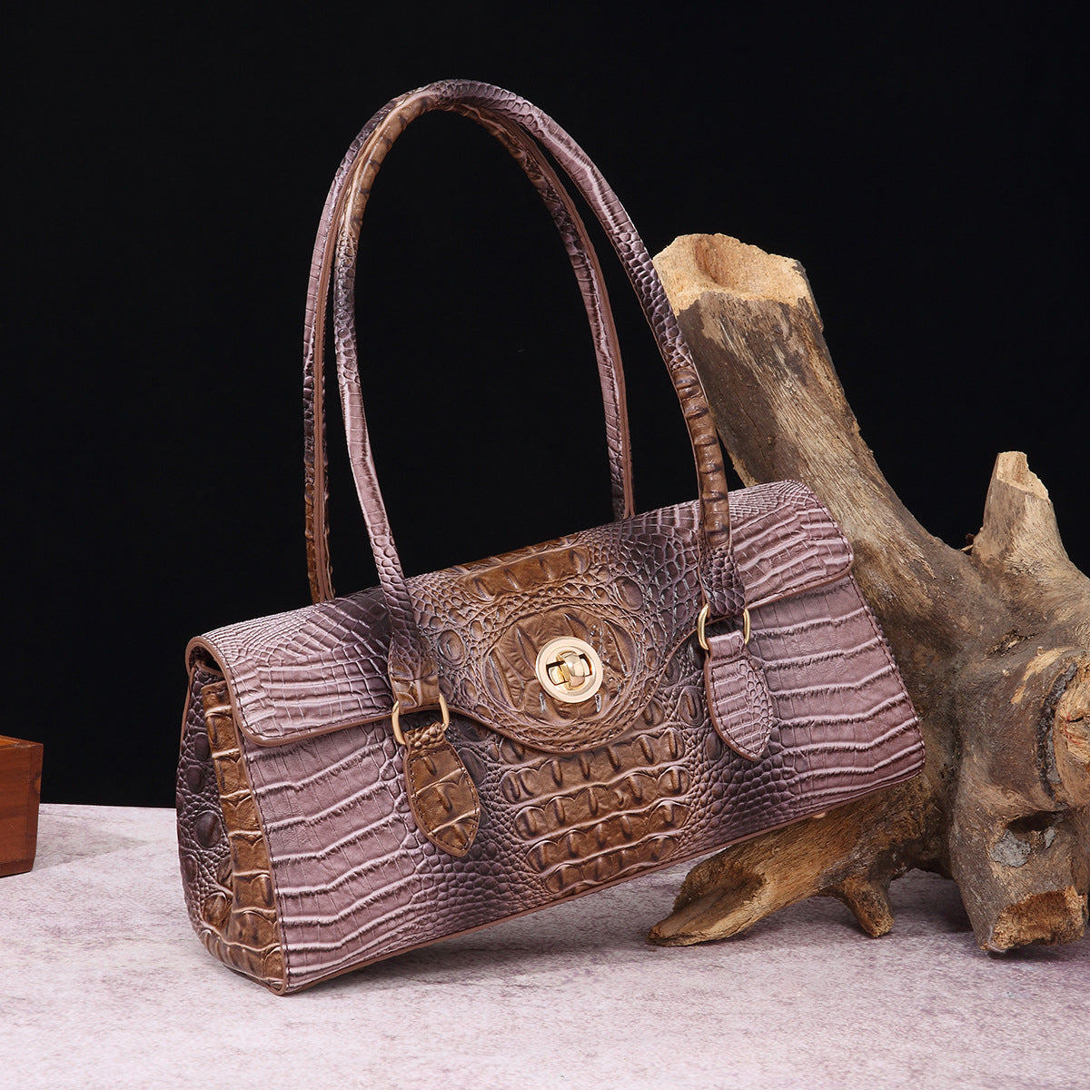 VAKKV Popularan, 2025n retro Middle East New independent station hand-held underarm bag method stick women's bag crocodile pattern Brahman